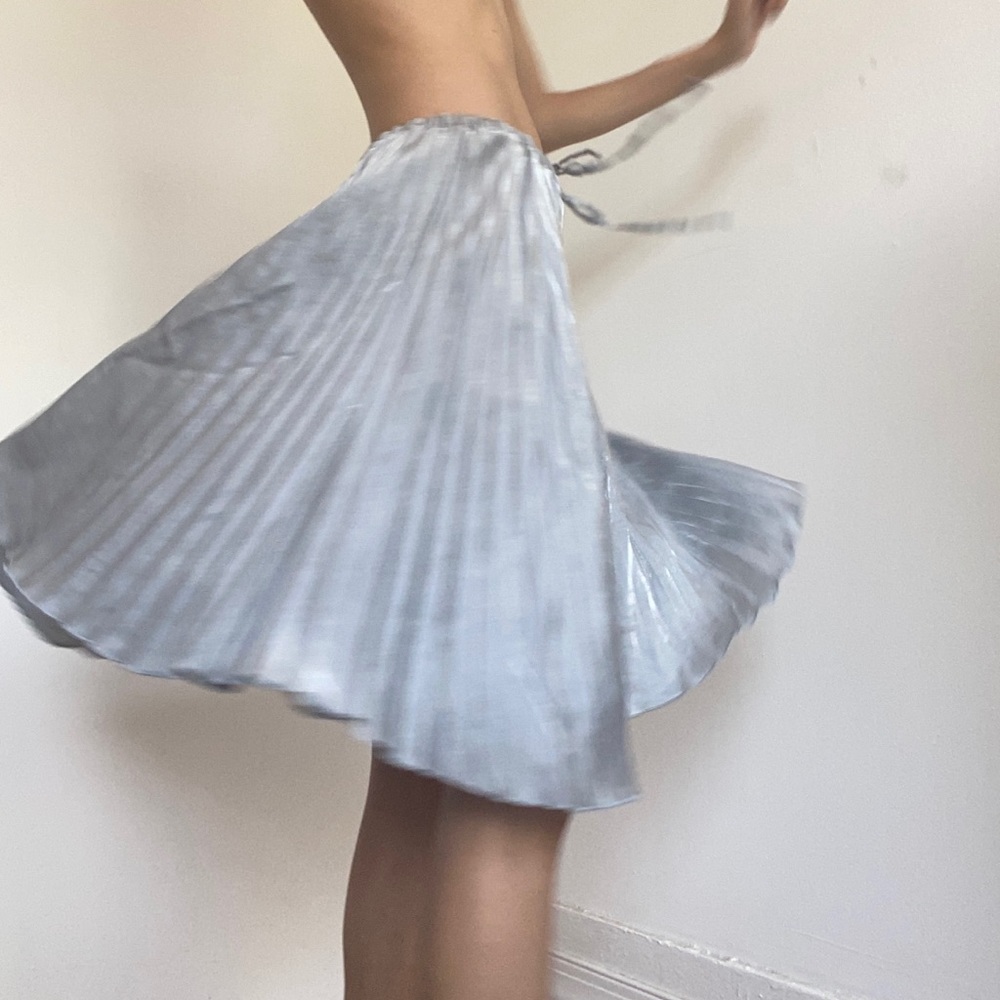 silver blue flowy pleated skirt